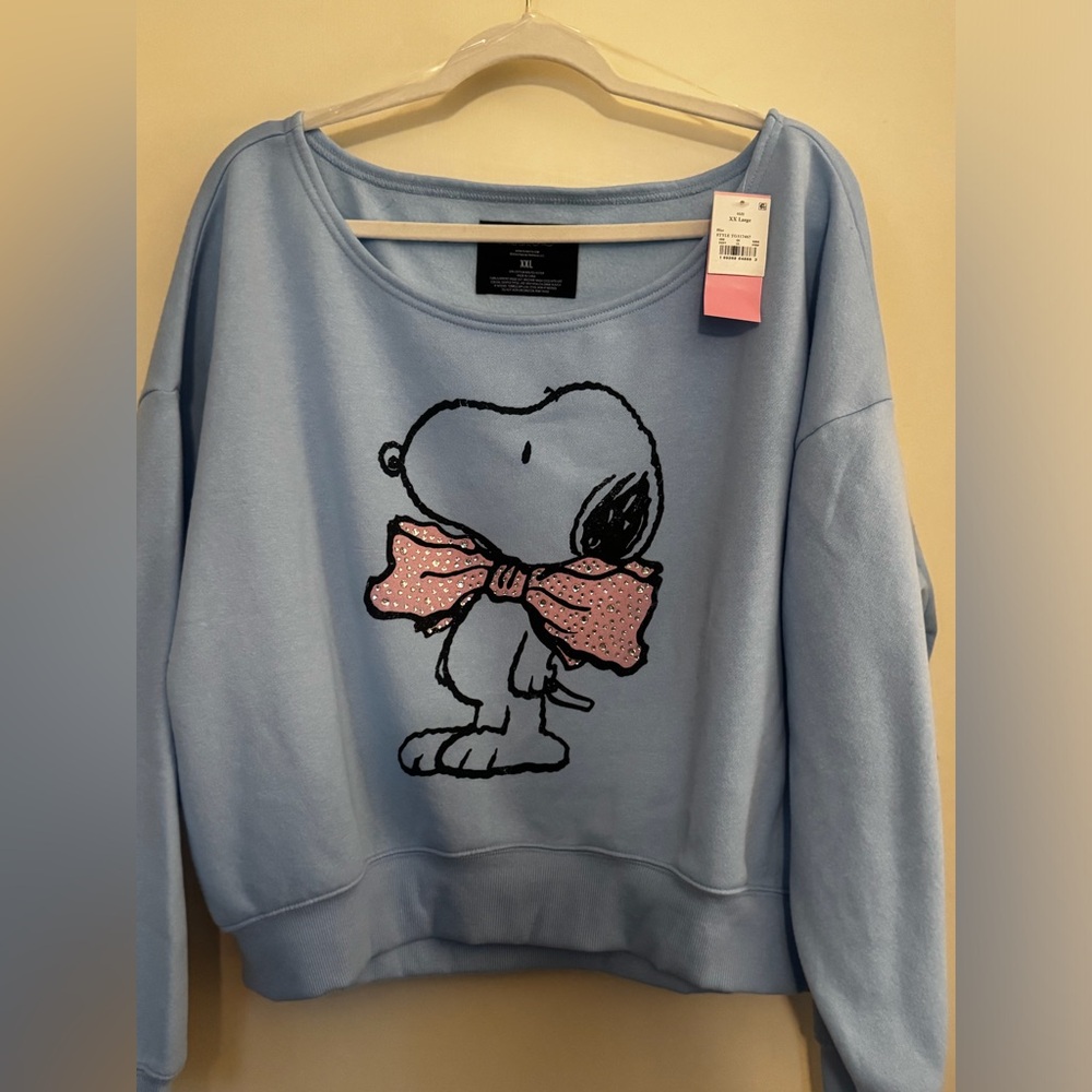 Peanuts Light Blue Crewneck Sweatshirt with Snoopy Graphic